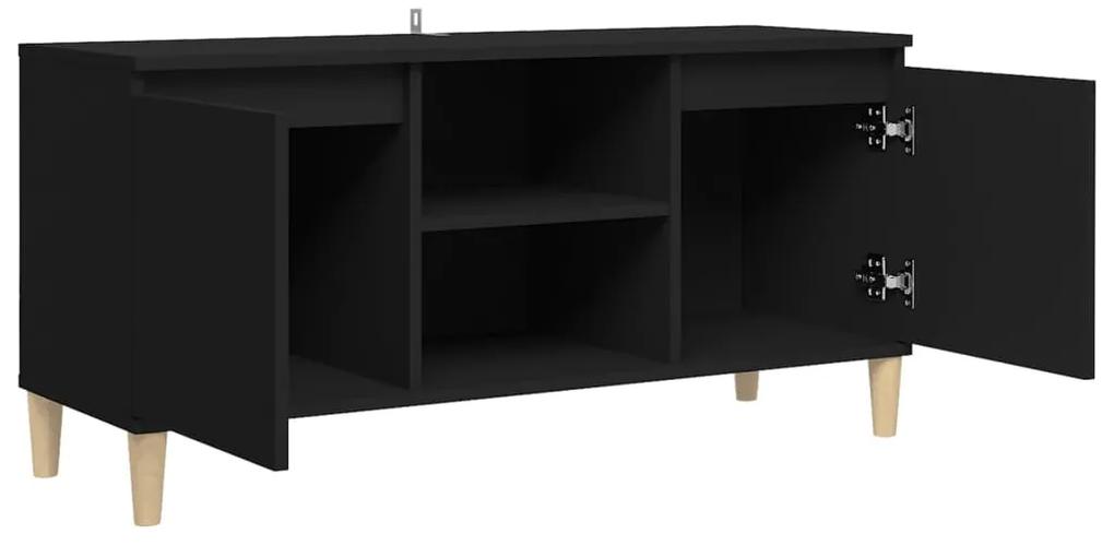 Comoda TV, picioare lemn masiv, negru, 103,5x35x50 cm 1, Negru
