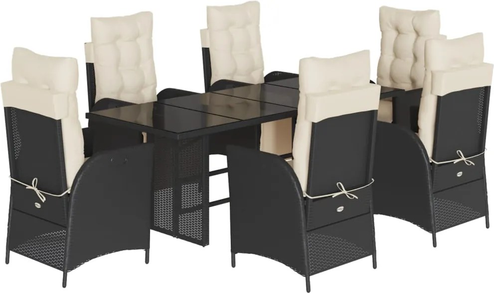 vidaXL Set mobilier de grădină cu perne, 7 piese, negru, poliratan