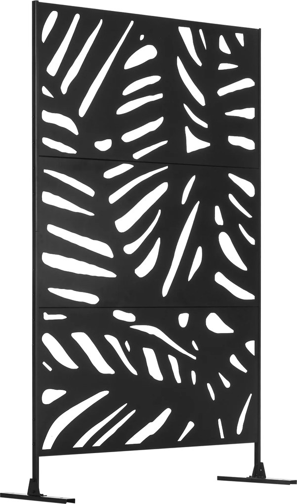 Outsunny Separator Decorativ de Exterior cu Model Frunze Mari și 2 Picioare, Panou de Grădină înalt din Oțel pentru Balcon și Terasă, 122x45x198 cm, Negru | Aosom Romania