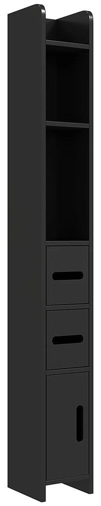 Kleankin Dulap Înalt de Baie cu Rafturi și Dulapuri, Mobilier Baie Înalt Spațiu de Depozitare, din Lemn, 15x17x120 cm, Negru | Aosom Romania