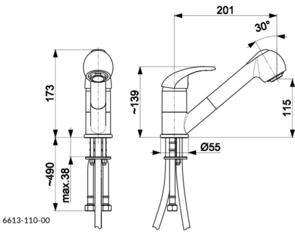 Baterie de chiuvetă cu cap de duș extractibil KFA Armatura 6613-110-00 INDIRA alamă
