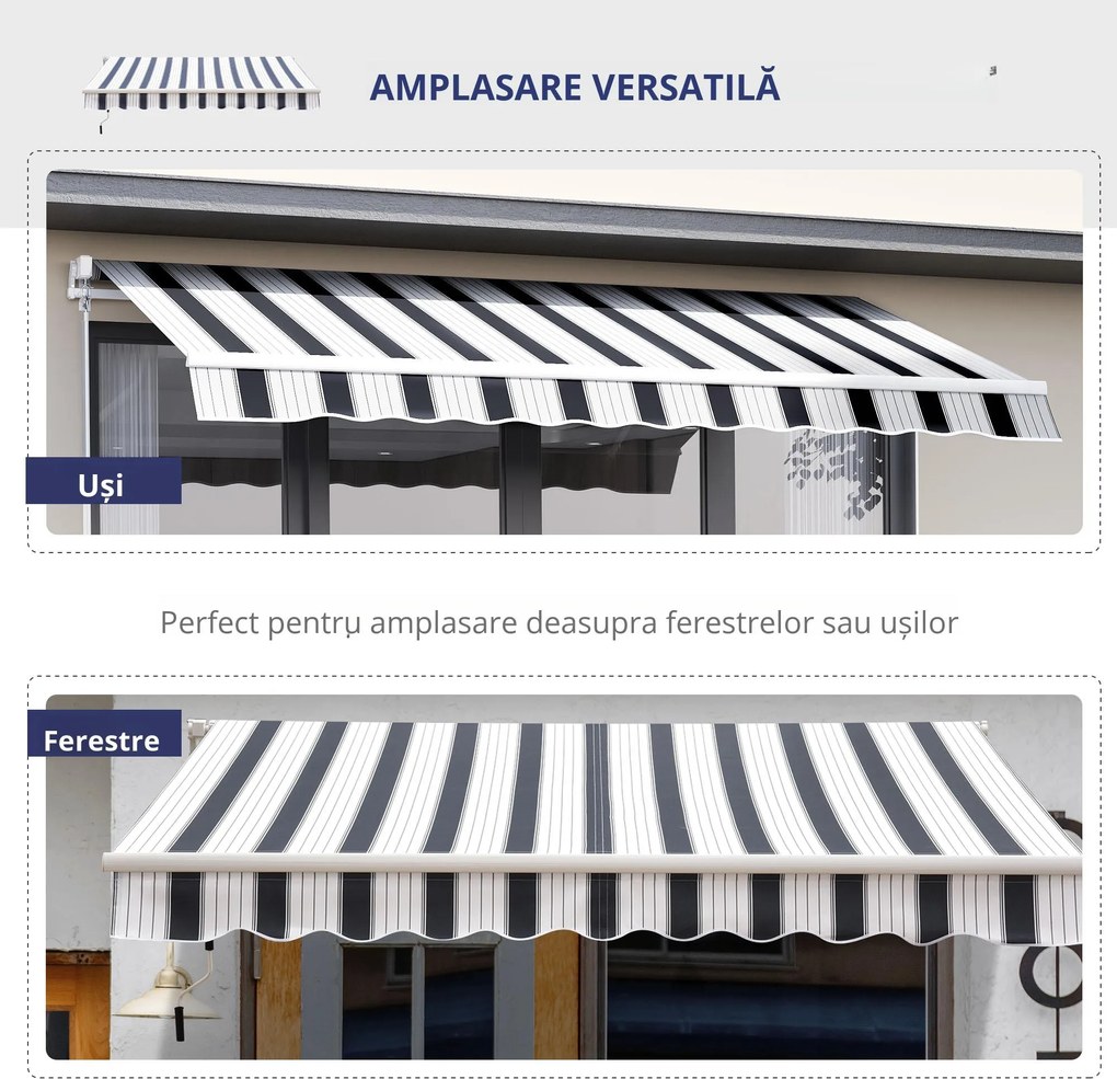 Outsunny Perdea Soare Rulou Exterior Manual cu Dungi Albastru și Alb pentru Terasă și Balcon 2.5x2m | Aosom Romania