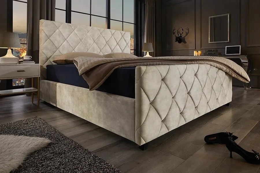 Pat ELYSIUM 180x200cm catifea bej sampanie cu spatiu de depozitare