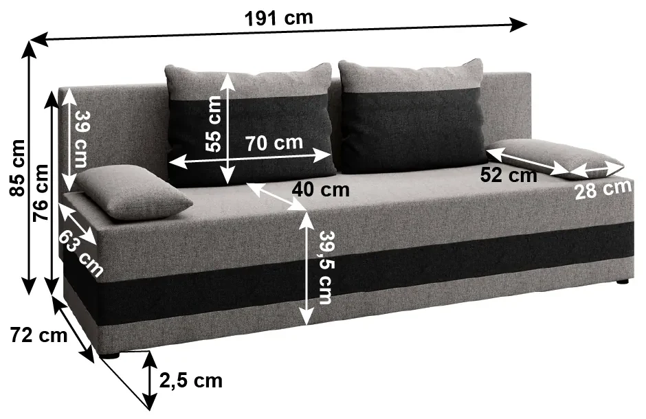 Canapea extensibilă, gri/gri închis, PREMIUM NEW