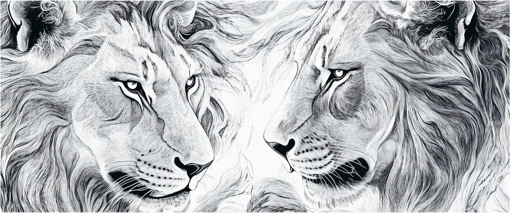 Tablou - Capete de lei desenate (120x50 cm)