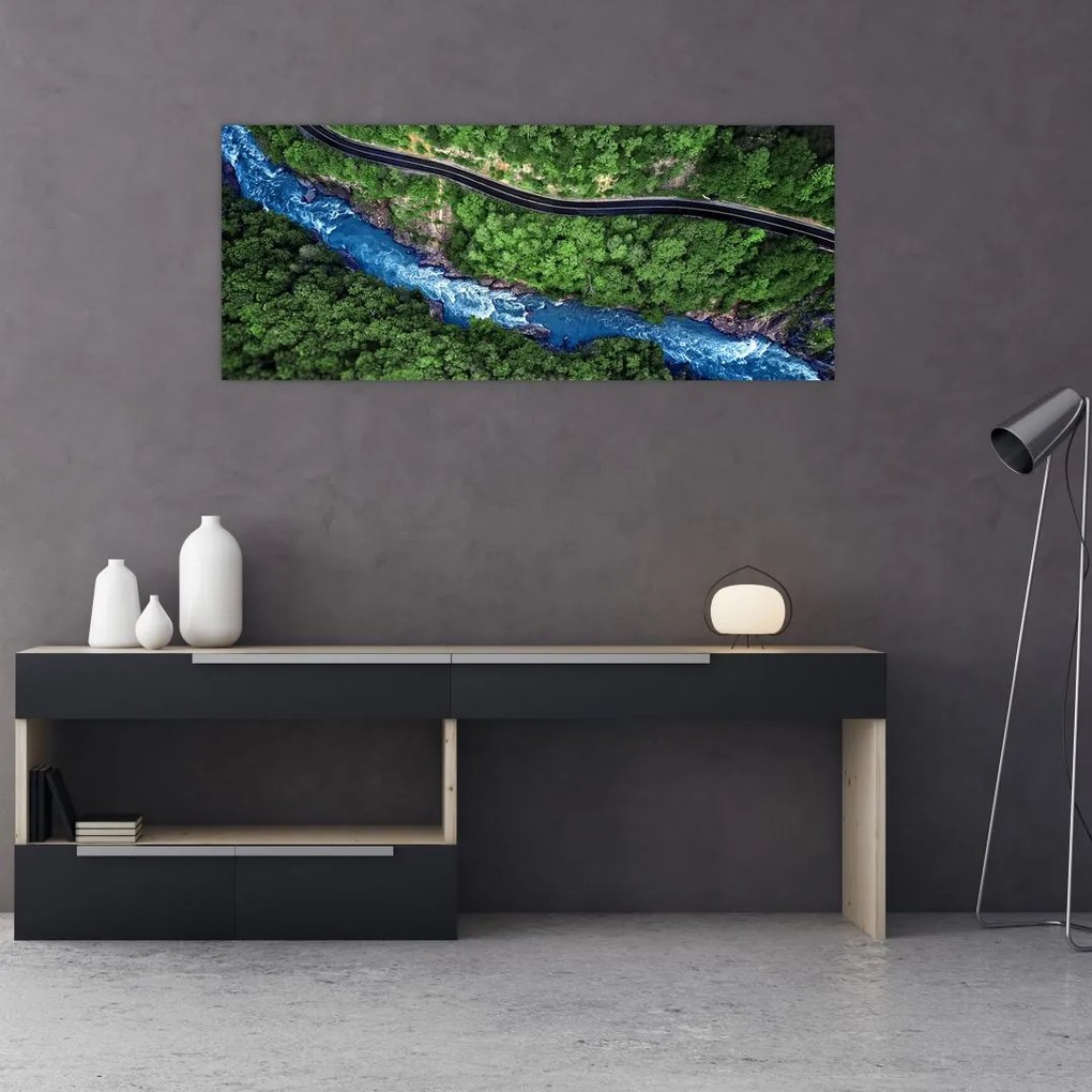 Tablou - Râu între munți, Caucaz, Rusia (120x50 cm)