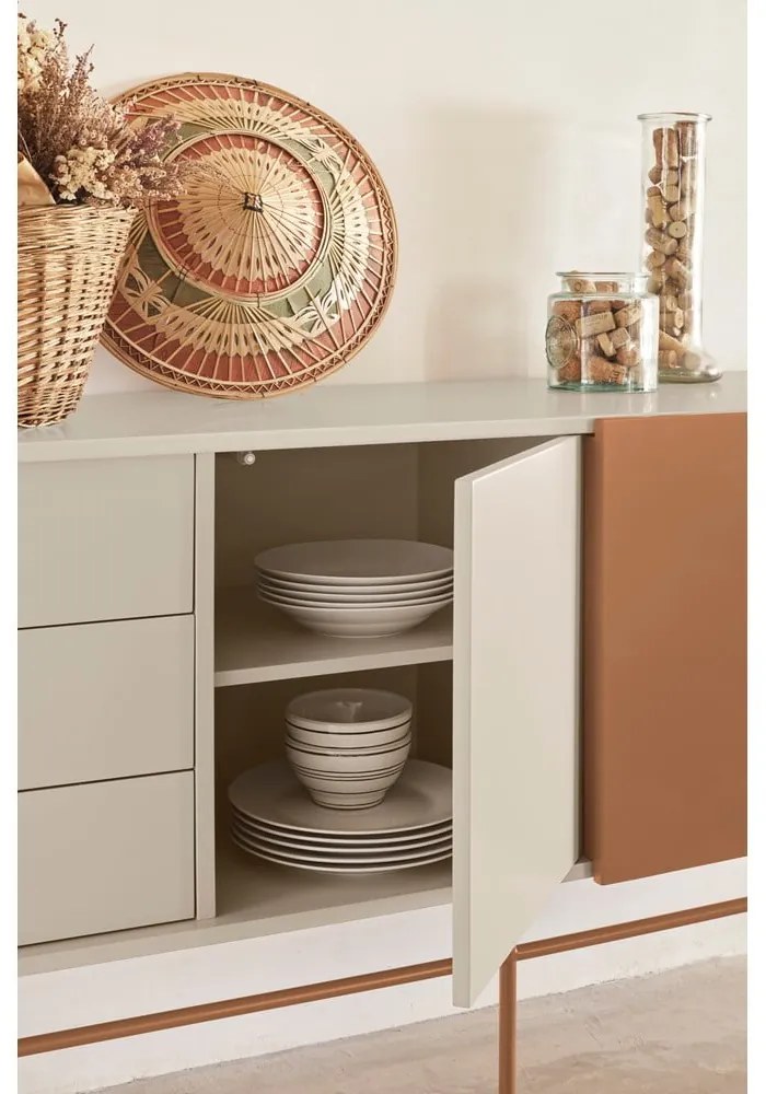 Comodă joasă cu ușă glisantă roșu cărămiziu-bej 180x91 cm Nube – Teulat