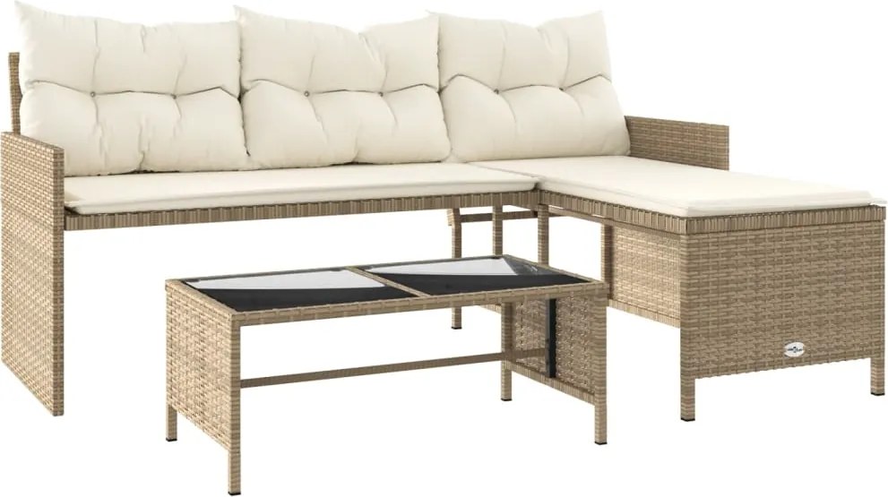 vidaXL Canapea de grădină cu masă/perne, formă de L, poliratan bej