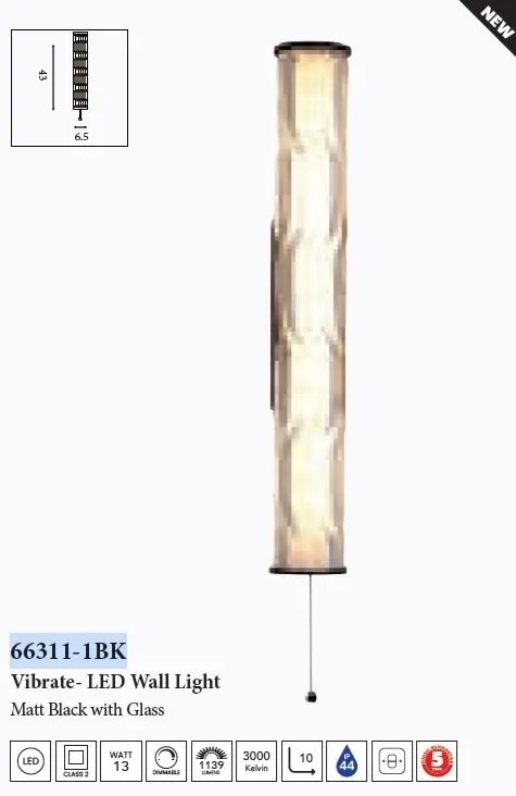 Aplica LED de perete baie metal sticla IP44 Vibrate