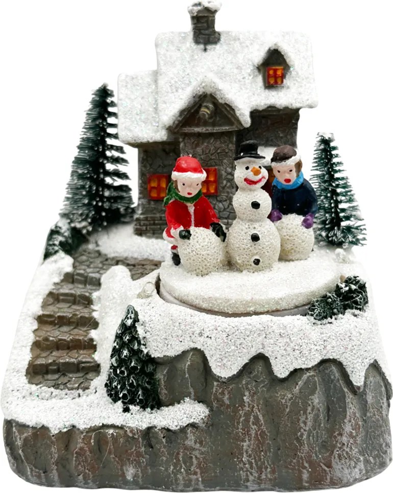 Scena de Craciun cu Om de Zapada si Copii JOY, Cu muzica si lumini