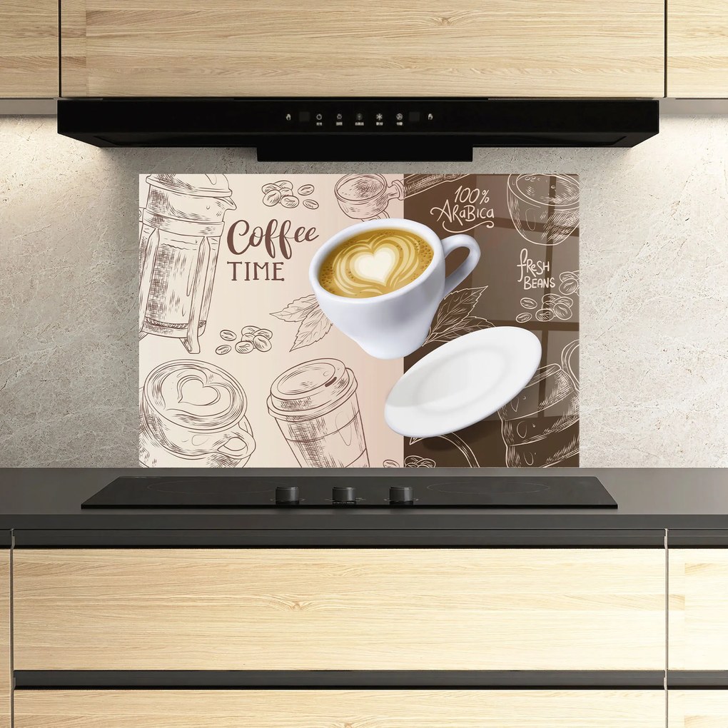 Panou Sticla Bucatarie, 80x120cm, Protectie aragaz, Antistropi, Termorezistent, Alimente, Cafea, Coffee Time