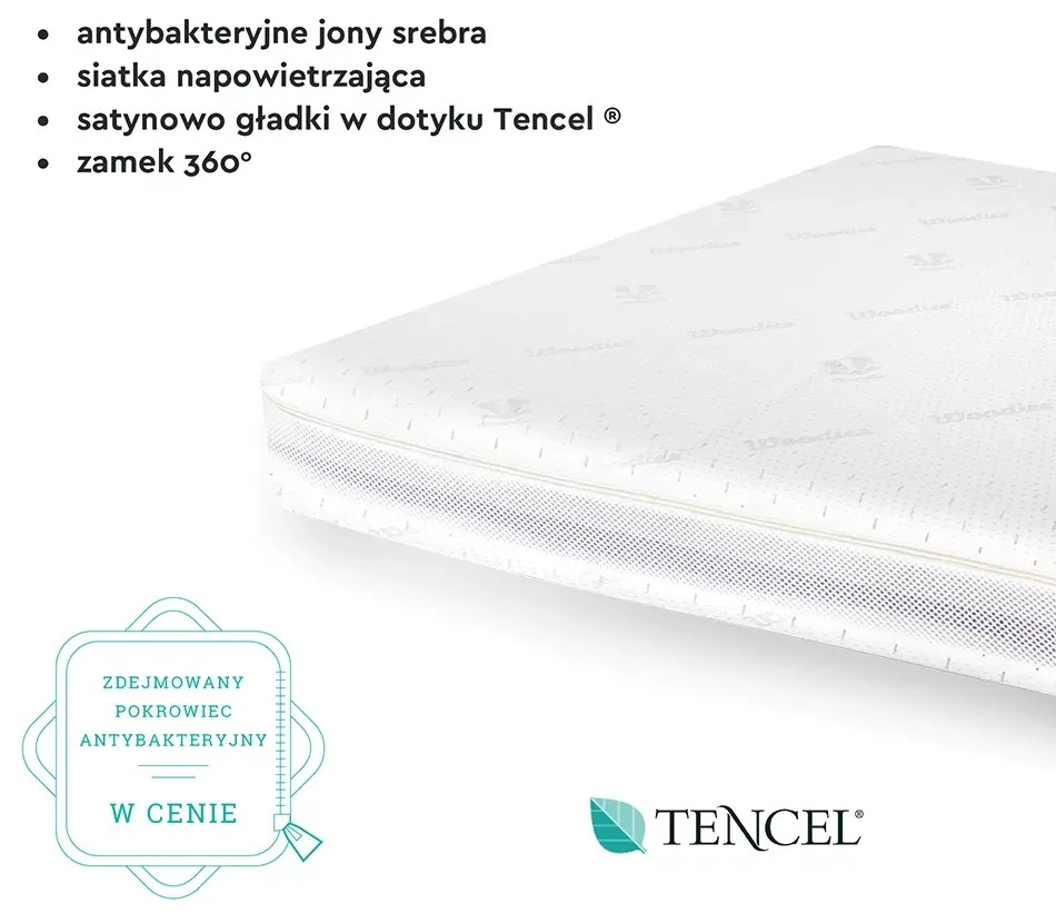 Saltea pentru copii, fata dubla, fermitate diferita, Spuma PUR HR antibacteriana si strat extra de spuma confortabila, Husa 360, Tencel cu fibre de viscoza si ioni de argint antibacteriana, 140x70x10