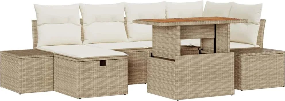 vidaXL Set de canapele pentru grădină 7 pcs Bej poliratan