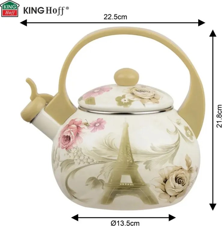 Ceainic cu fluier Kinghoff KH 2038, 2 l, interior emailat, compatibil cu plitele cu inducție, multicolor