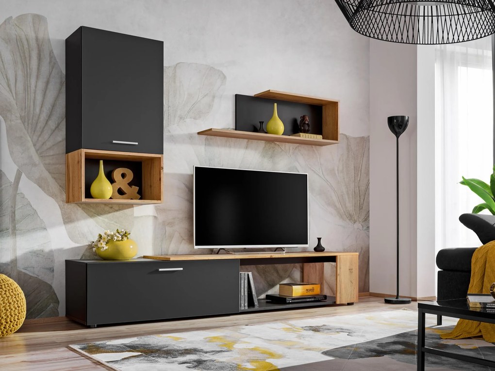 Mobilier living Mantes ZWT2 (negru mat + stejar wotan). 1097675