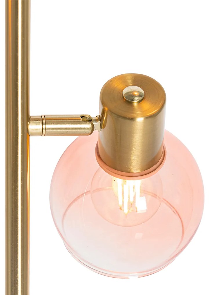 Lampă de podea Art Deco aurie cu sticlă roz cu 3 lumini - Vidro