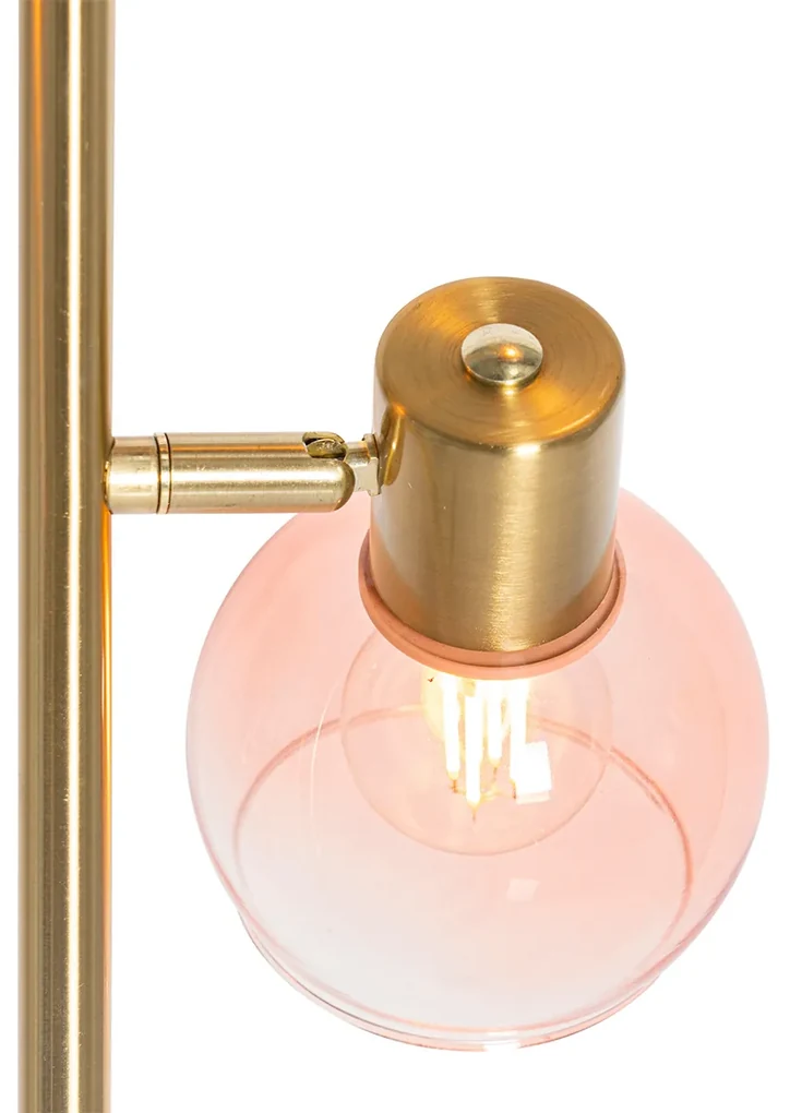 Lampă de podea Art Deco aurie cu sticlă roz cu 3 lumini - Vidro