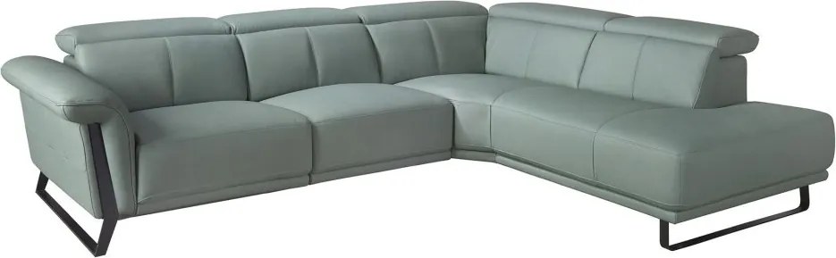 Coltar LUX design italian cu sezlong dreapta si functia relax Cowhide verde turcoaz