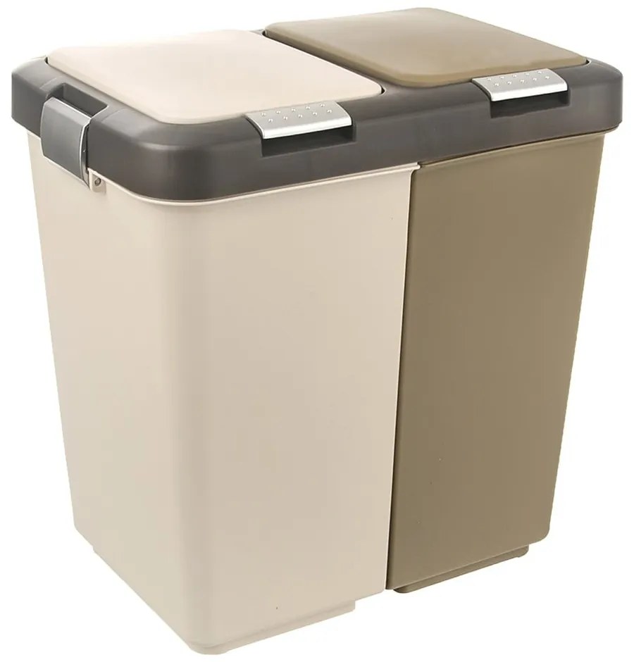 Coș de gunoi alb/bej de reciclat 2x20 l din plastic Duo Dust – Orion