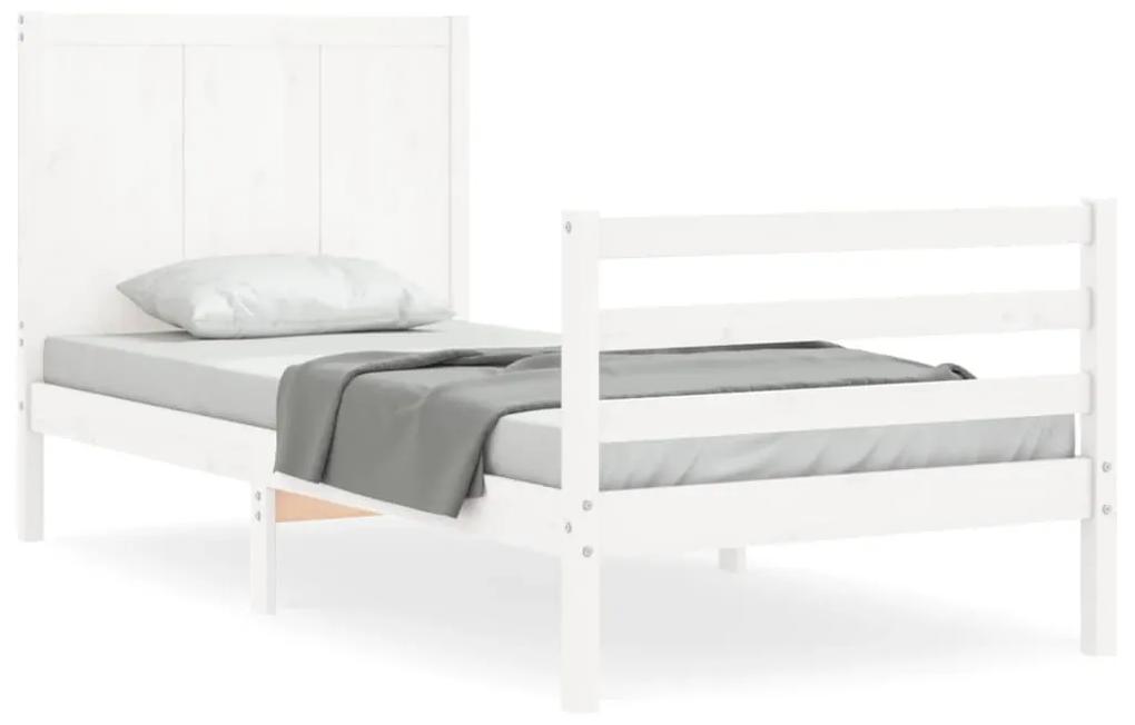 3194467 vidaXL Cadru de pat cu tăblie single mic, alb, lemn masiv