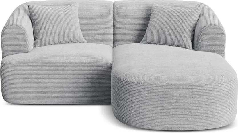 Colțar gri deschis cu tapițerie din catifea reiată (cu colț pe partea dreaptă/cu șezlong) Campi – Cosmopolitan Design