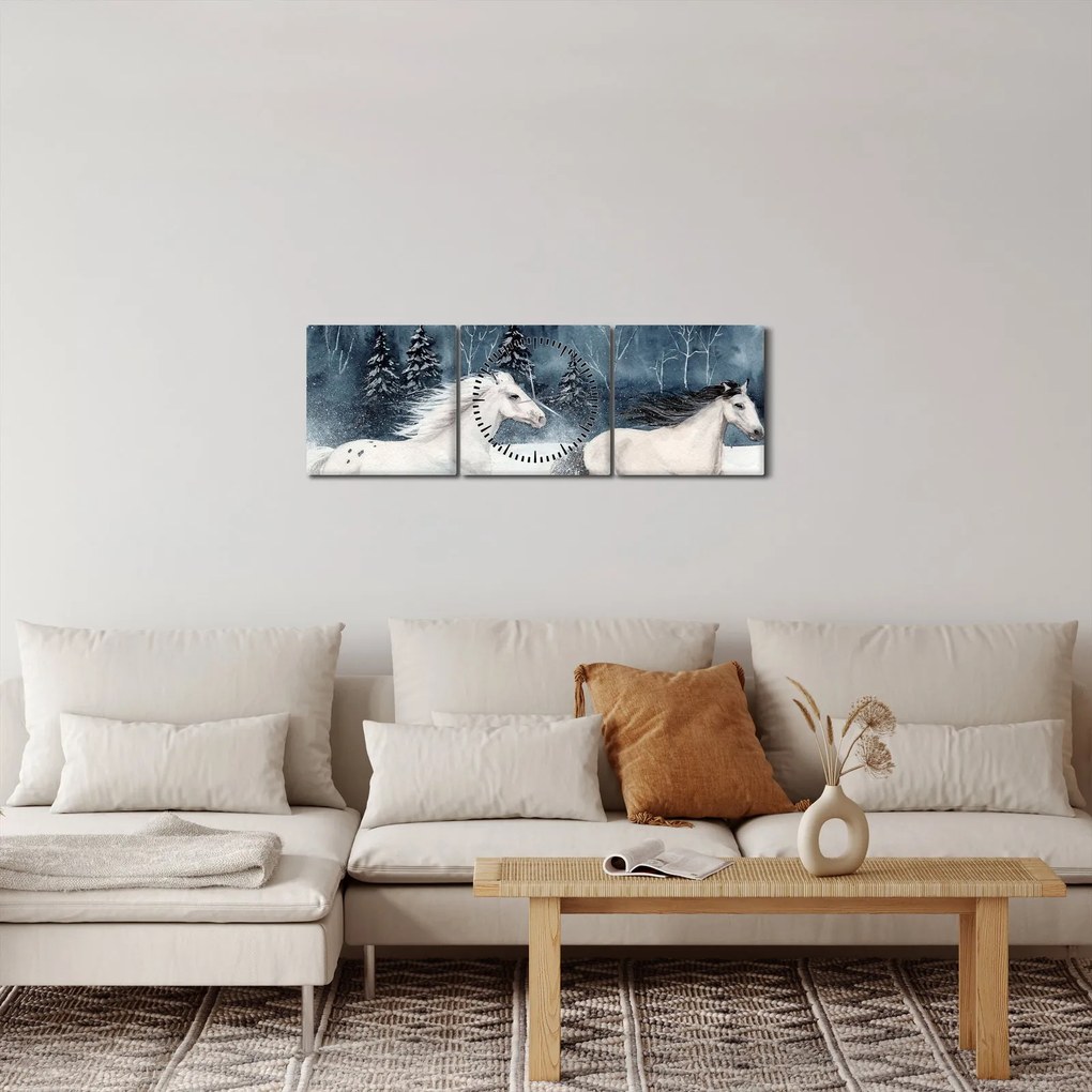 Tablou cu caii pictați (cu ceas) (90x30 cm)