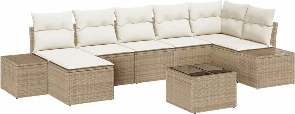 vidaXL Set de canapele pentru grădină cu pernă 7 pcs Bej poliratan