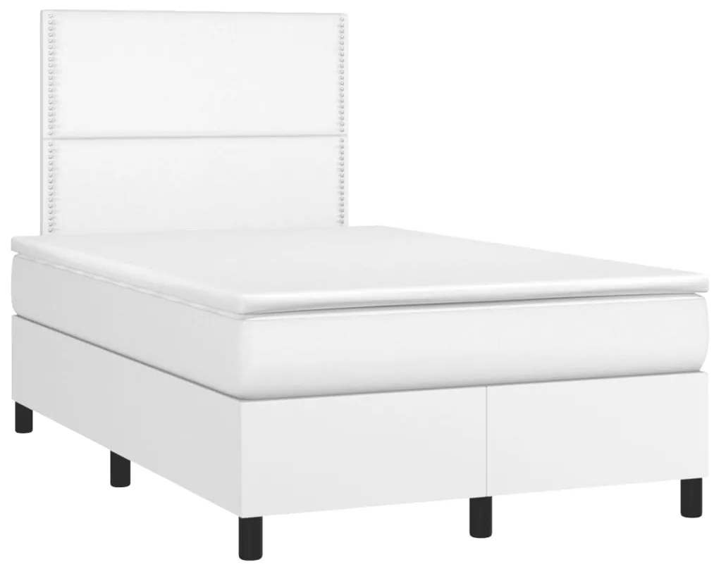 3269972 vidaXL Pat box spring cu saltea, alb, 120x190 cm, piele ecologică