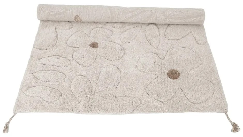 Covor pentru copii crem lavabil țesut manual din bumbac 120x180 cm Gentle Flora – Nattiot