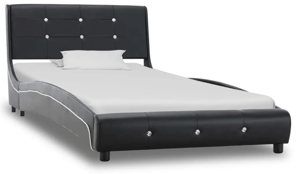 277574 vidaXL Pat cu saltea, negru, 90 x 200 cm, piele ecologică
