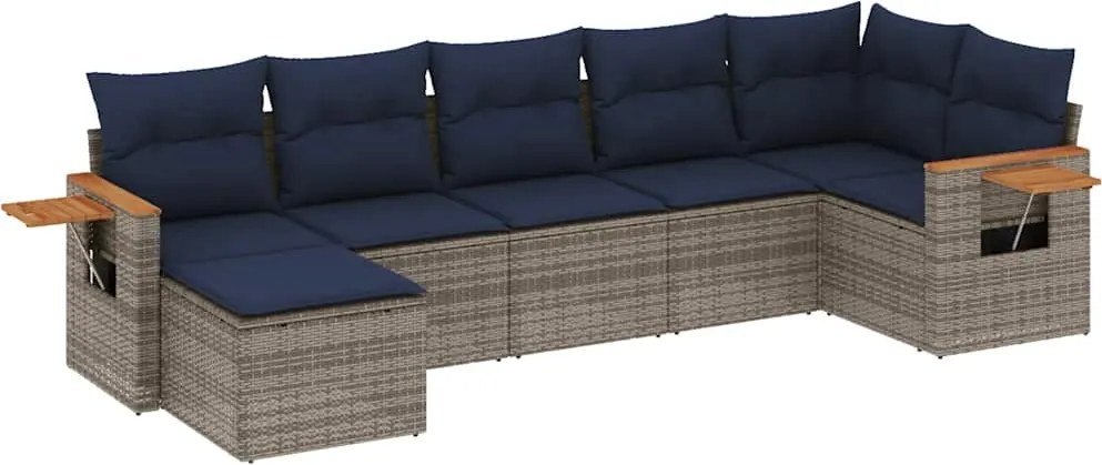 vidaXL Set canapele de grădină cu perne, 7 piese, gri, poliratan