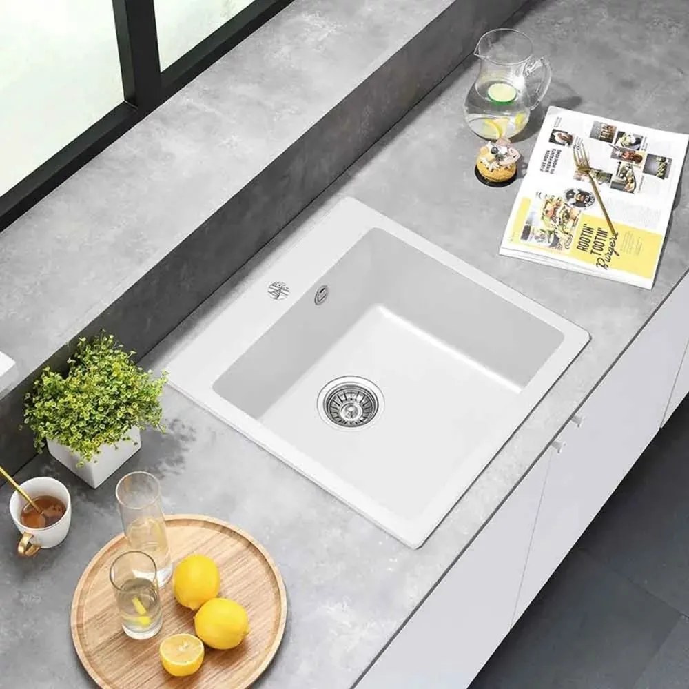 Chiuveta compozit Inter Ceramic finisaj granit alb 50x50 cm