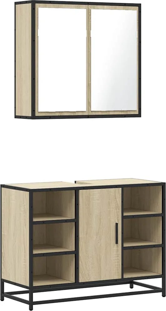 vidaXL Set mobilier de baie, 2 piese, stejar sonoma, lemn prelucrat