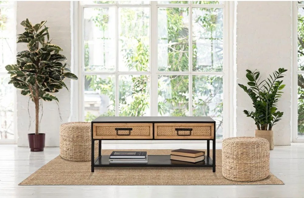 Comodă TV neagră/în culoare naturală din metal 95x38x38 cm Hanoi – Mauro Ferretti