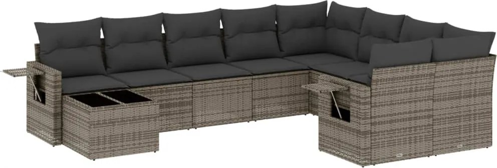 vidaXL Set mobilier de grădină cu perne, 10 piese, gri, poliratan