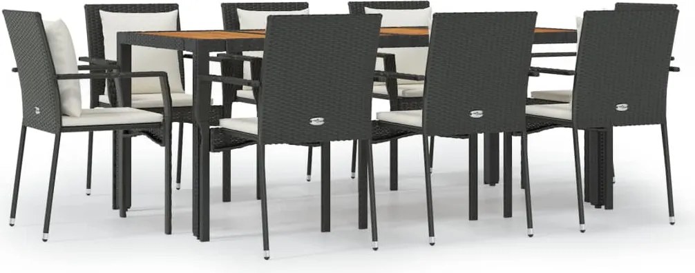 vidaXL Set mobilier de grădină cu perne, 9 piese, negru, poliratan