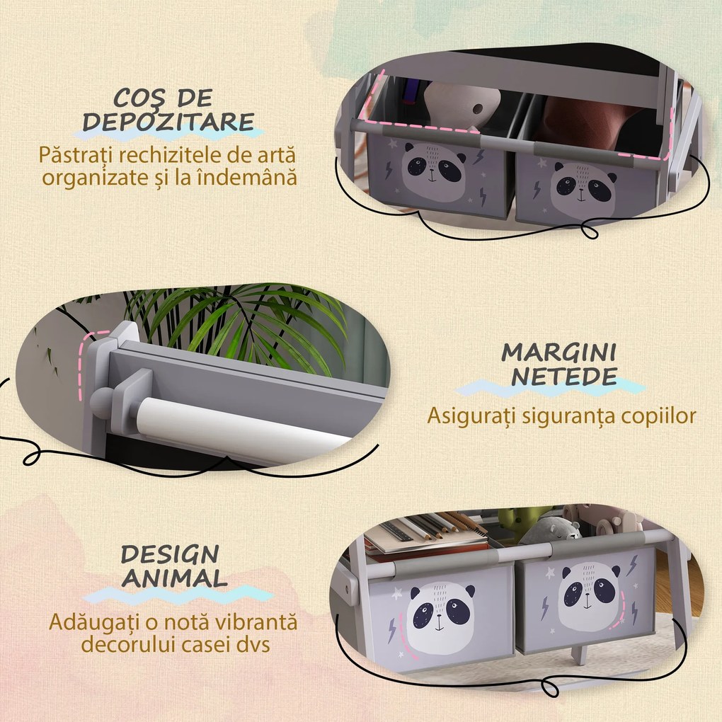 AIYAPLAY Tablă pentru Copii 3-În-1 cu 2 Rafturi și Șevalet din Lemn pentru Copii de 3-8 Ani, 54x46,5x93 cm, Roz | Aosom Romania