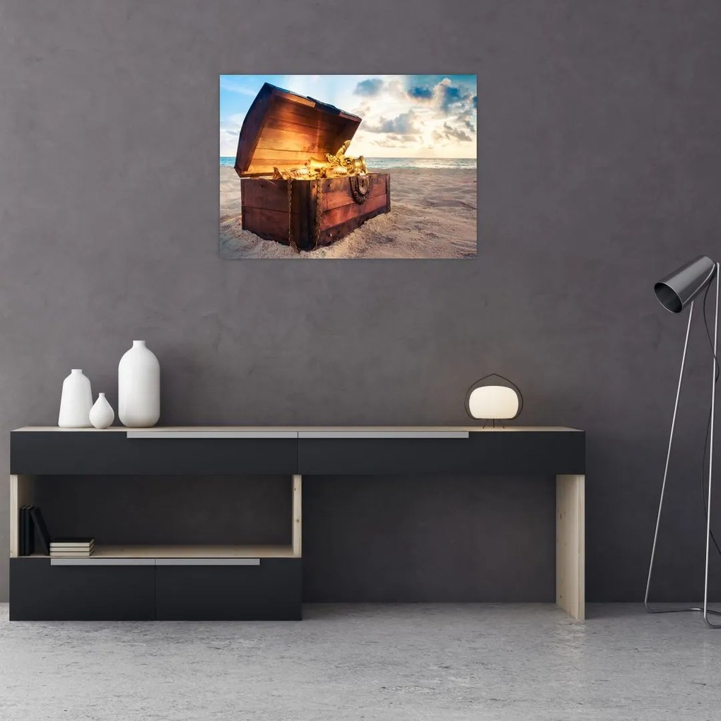 Tablou pe sticlă - Comoară pe plajă (70x50 cm)