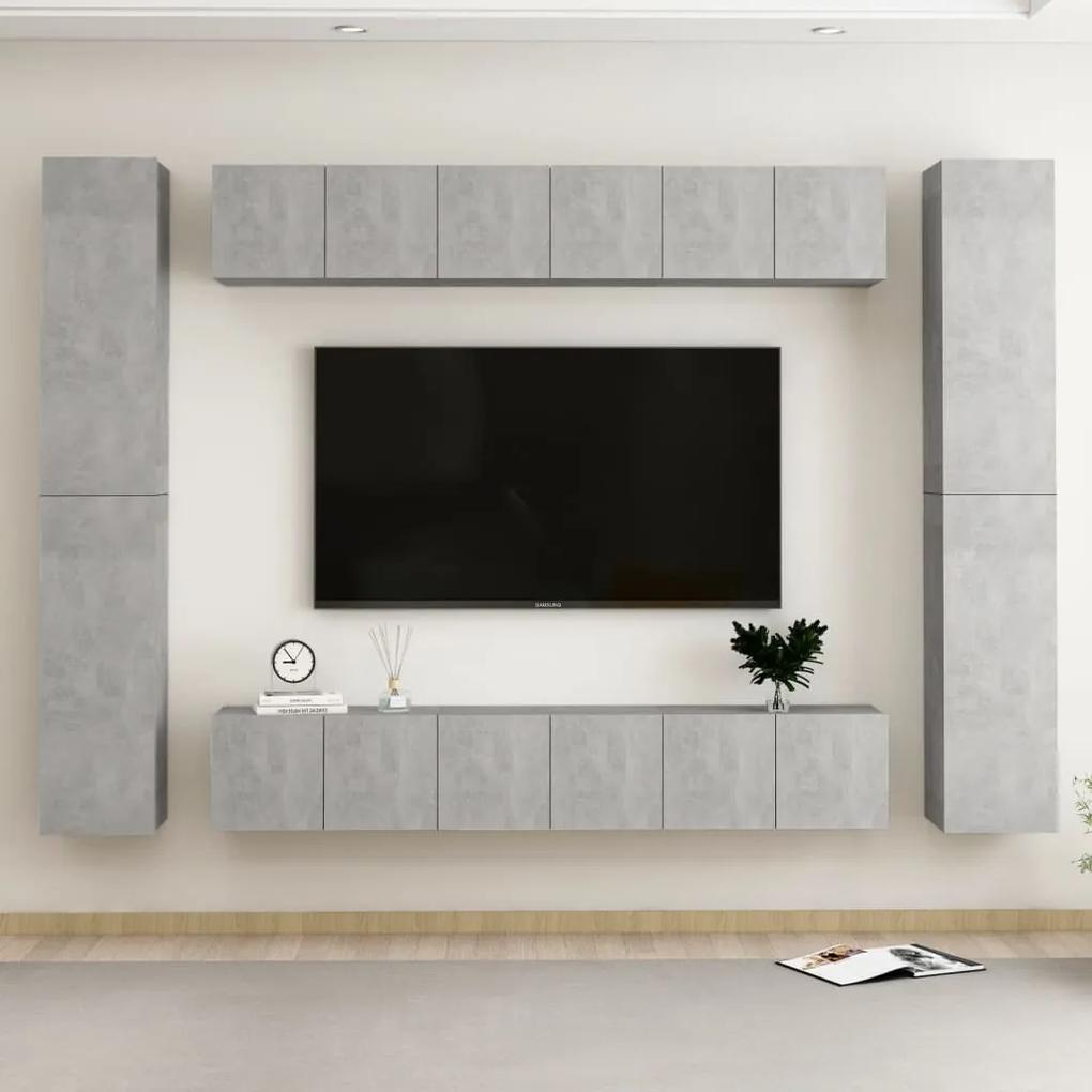 Set de dulapuri TV, 10 piese, gri beton, lemn prelucrat
