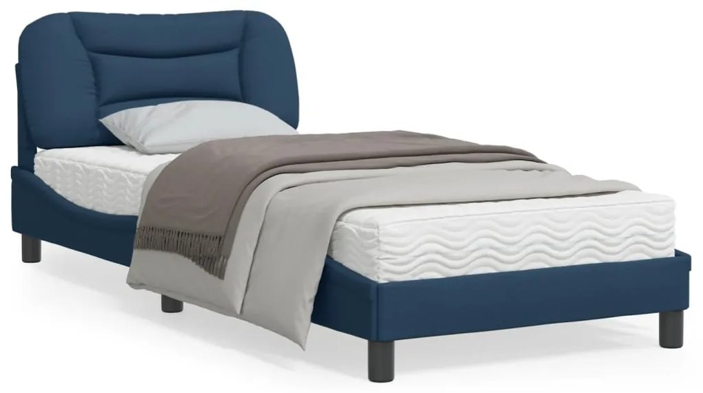 3213682 vidaXL Cadru de pat cu lumini LED, albastru, 90x200 cm, textil