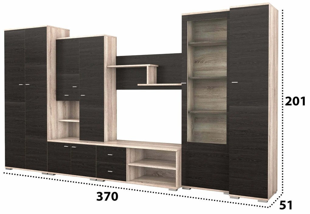 Bibliotecă living Gabriela, wenge + sonoma