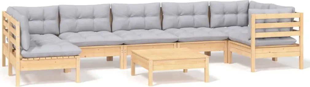 vidaXL Set mobilier de grădină cu perne, 8 piese, gri, lemn de pin