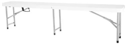 Banca de gradina, pliabila, cu maner, structura metalica, alb, 180x30x43 cm