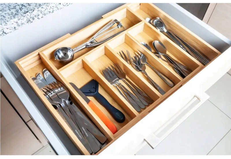 Organizator din bambus pentru tacamuri Kinghoff KH 1218, 52 x 31.5 x 5cm, Bambus