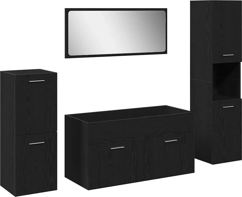 vidaXL Set de mobilier pentru baie 4 pcs Stejar Negru Lemn compozit
