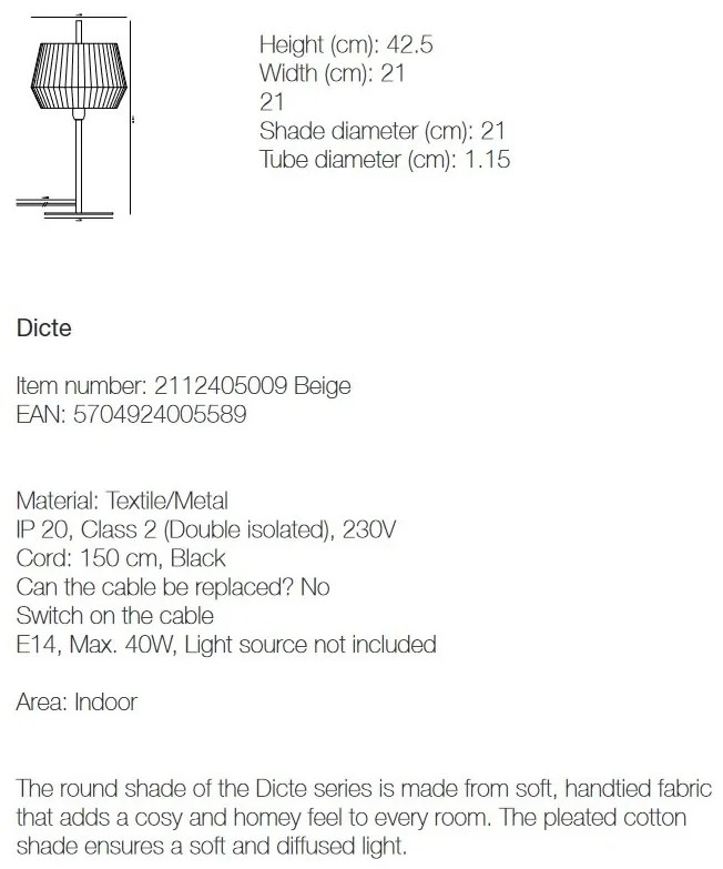 Veioza, lampa de masa design modern DICTE bej 2112405009 NL