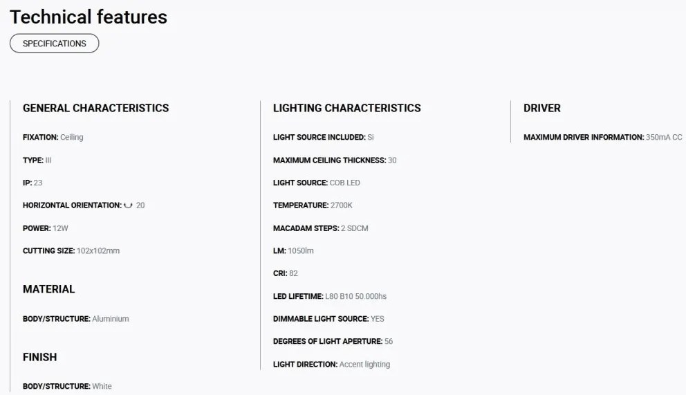 Spot LED incastrabil NANO COLIN-1 White recessed with frame 7-13W 2700K 56°