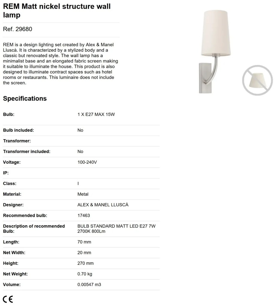 Aplica de perete eleganta design clasic REM nickel/negru