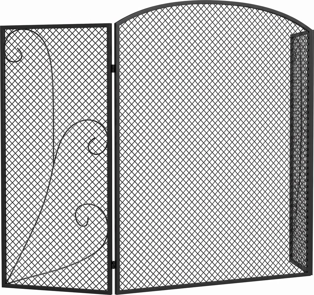 HOMCOM Parascântei Șemineu Pliabil 3 Panouri Metal Electrostatic, Gata Utilizare, 133x1x77cm, Negru | Aosom Romania