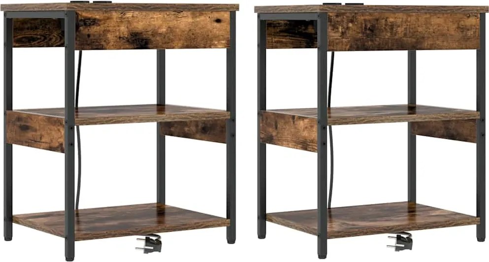 vidaXL Dulap de noapte 2 pcs Stejar fumuriu 41 x 31 x 51 cm